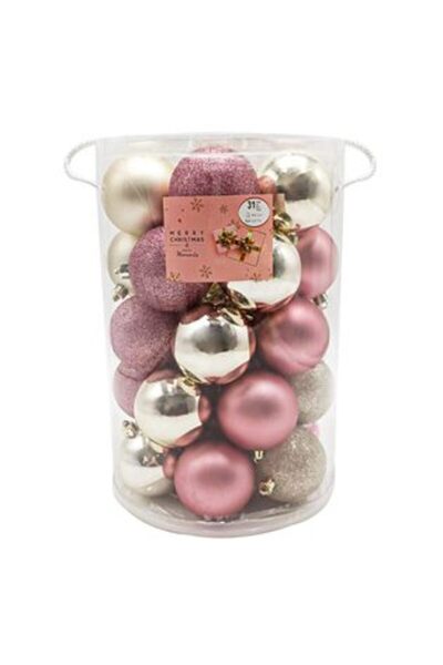 IRO Christmas Bauble Set - Pink, Gold & Red, Matte, Shiny & Glitter Ø7 cm - 30 pcs
