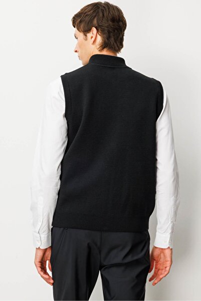 Desen Triko Men's Judge Collar Steel Knit Wool Vest Black