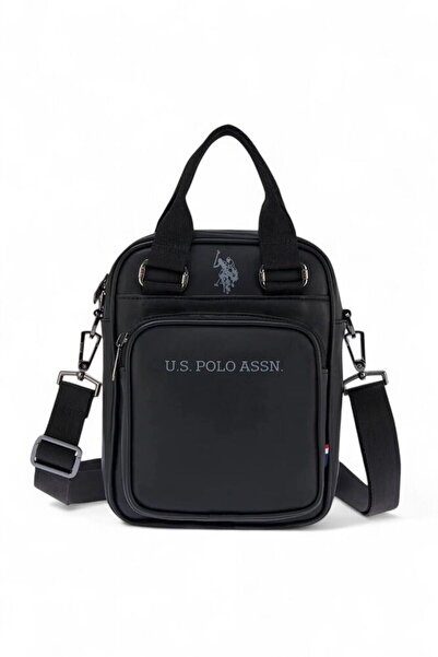 U.S. Polo Assn. Λεπτομερής μαύρη ανδρική τσάντα Messenger με λογότυπο PLCPR25037
