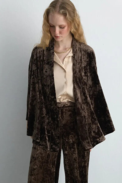 Gusto Anka Koleksiyonu Kadife Kimono - Haki