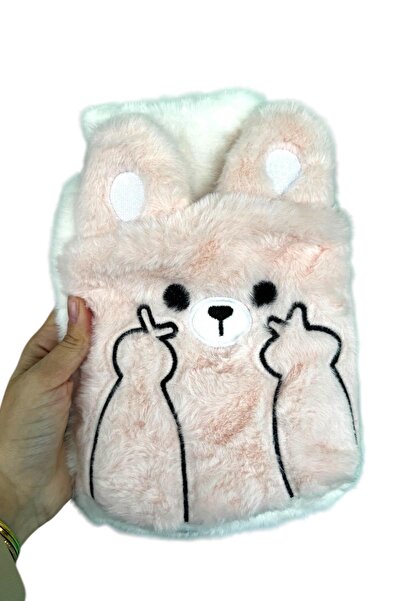TAKIŞTIR Pudra Renk Ayıcık Figürlü Peluş Sıcak Su Torbası