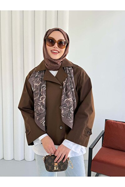 Hatun Atila Kruvaze Yaka Kısa Trençkot 999001 - Kahverengi