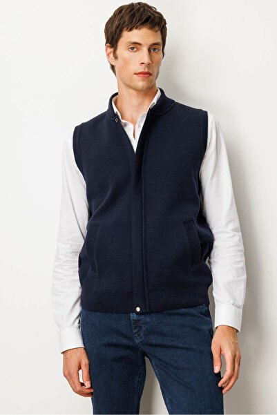Desen Triko Men's Judge Collar Steel Knit Wool Vest Dark Navy Blue