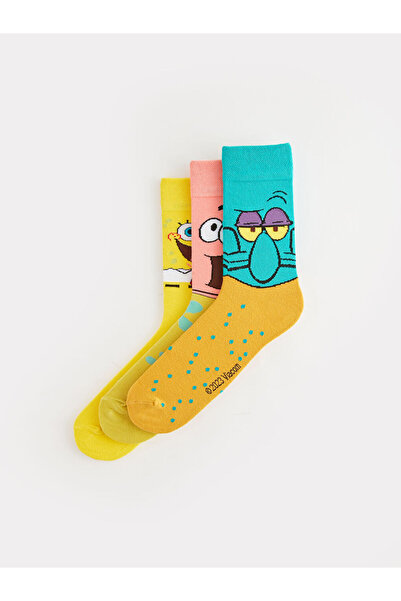 LC Waikiki Блестящи селекции от Shining Store | Комплект от 3 чифта мъжки чорапи с принт на СпонджБоб
