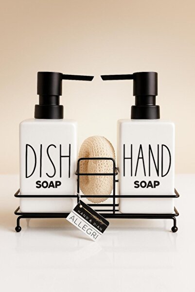 ALLEGRI Set de 2 dozatoare de sapun lichid din ceramica alba de 500 ml Fenome...