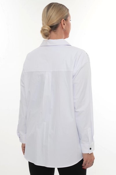 Lady Majestic Design Plus Size Women's Embroidered Shirt Long Sleeve Buttoned Casual Stylish Suitable for Matching