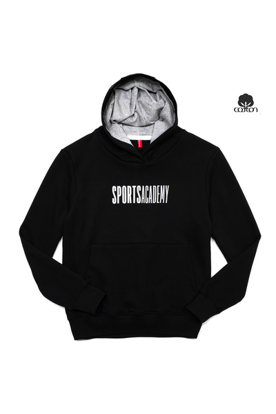 Cottonland Unisex Academia Three Thread Hooded Printed Sweatshirt with Front Pocket Black