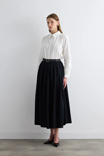 Gusto Büzgülü Kemerli Uzun Etek - Siyah