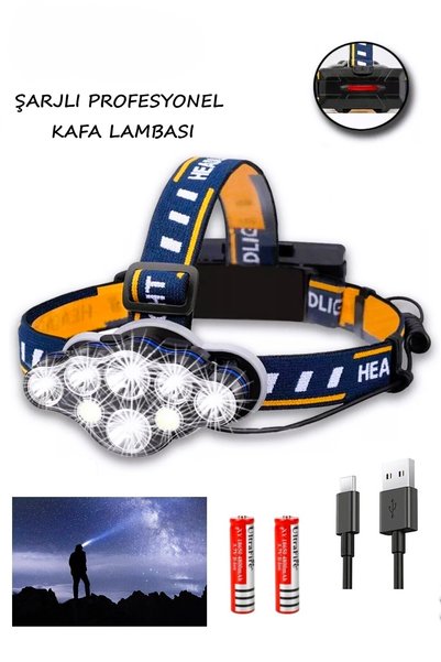 FAVBOX 6000 Lümen Güçlü Usb Şarj Edilebilir Profesyonel 8 Modlu 8 Led Su Geçirmez Kafa Lambası