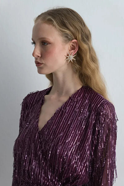 Gusto Taş Detaylı Yıldız Küpe - Gold