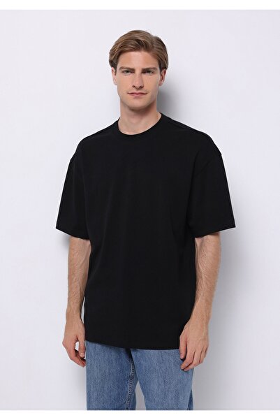 Colin's Oversize Fit Round Neck Plain Men's Black Short Sleeve T-Shirt