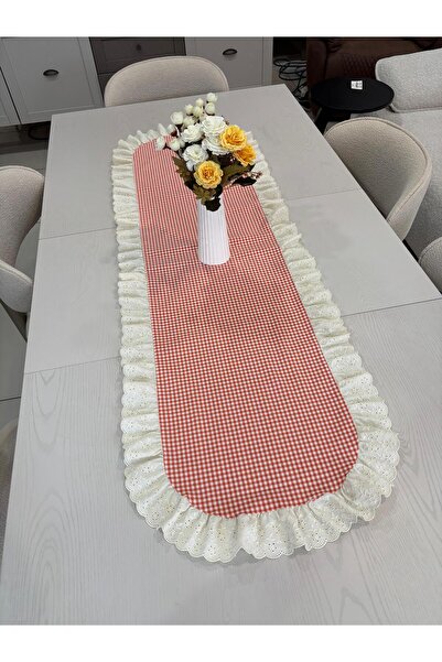 NURGİTA HOME % 100 Pamuk Fisto Fırfırlı Vintage Oval Runner (45X140)