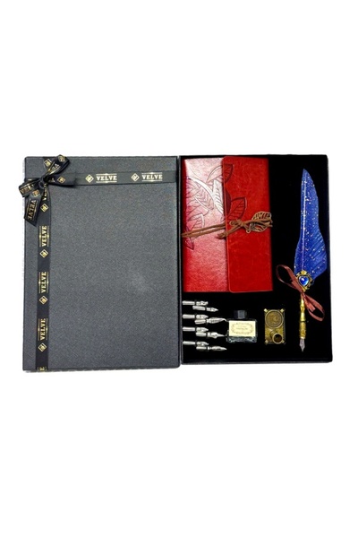 velve Set Vintage, cu agenda/jurnal, stilou cu pana,calimara cu cerneala, sup...