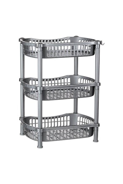 SHOPIENS Raft de bucătărie din plastic gri cu 3 rafturi Shopiens®, cu 2 cârli...