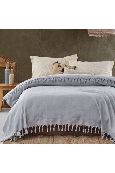 Viaden Recycled cotton tassel throw 200x220cm, Sidney Grey