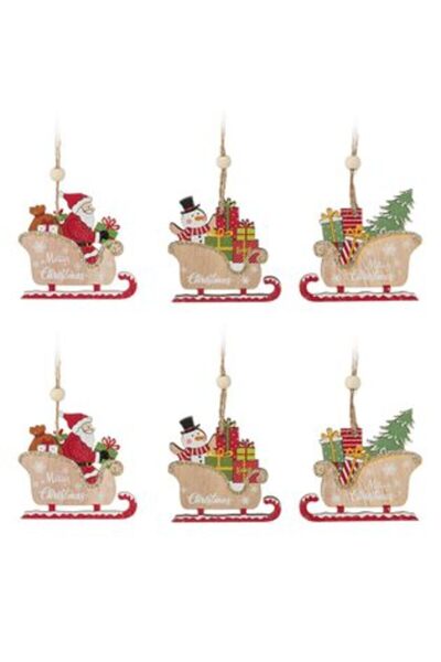 BAMI NETWORK Christmas Tree Ornaments Set 3 Wooden Chest Models 8cm - 6pcs