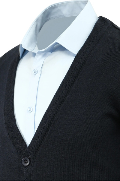 Çizgi Triko Men's Plus Size Buttoned Cardigan with Pockets Solid Color Steel Knit Classic Fit - 5200Mb