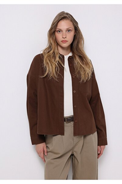 Colin's Relax Fit Shirt Neck Plain Women's Brown Long Sleeve Shirt
