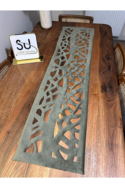 EHA LAZER White and Khaki Runner with Tree Pattern