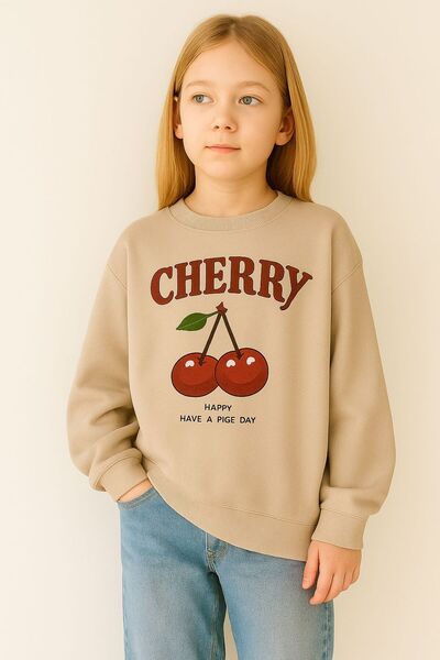BENROMA 3-слойна памучна унисекс детска блуза с черешови мотиви