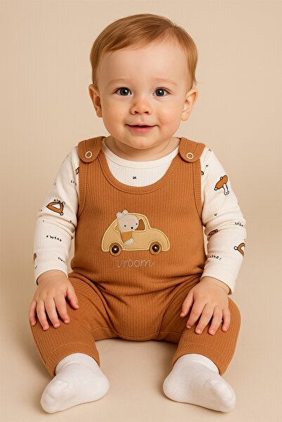 dinamik çocuk Baby Boy 3-Piece Ribbed Romper Set with Car and Badge Socks – Bodysuit, Romper and Socks |   3-6-9 Months