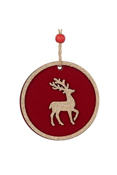 SHOPIENS Ornament de Crăciun din lemn, catifea, vișinie, cu reni și sclipici ...