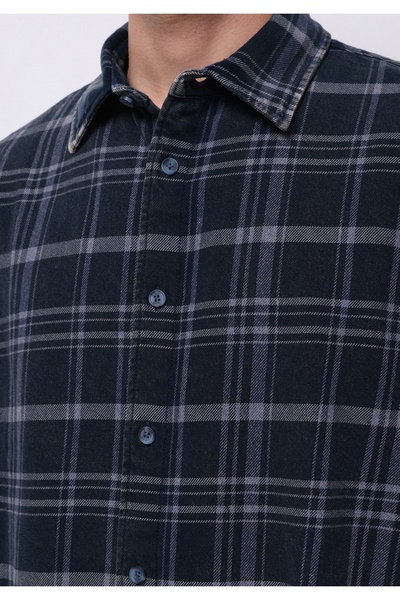 Colin's Comfort Fit Shirt Neck Ekoseli Erkek Mavi Uzun Kol Gömlek