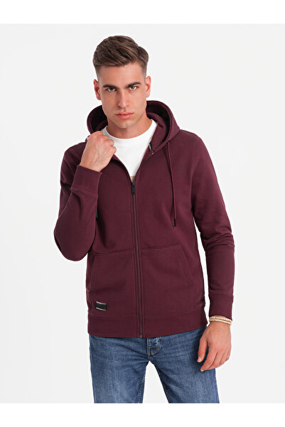 OMBRE Unzipped cotton men's BASIC sweatshirt - maroon V3 OM-SSBZ-0160 S