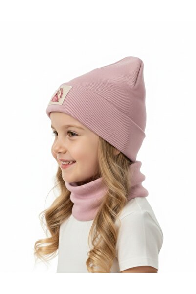 anna sofie Pink Ribbed 100% Cotton (1-5 Years Old) Beanie Neck Collar Set (Lasnman Price)