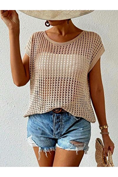 Serenay Atelier Boat Neck Off-Shoulder Openwork Knit Women's Knitwear Sweater