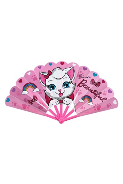 SHOPIENS Evantai roz pentru fete Shopiens®, cu model de pisică și imprimeu „Ești frumoasă”, 24 cm