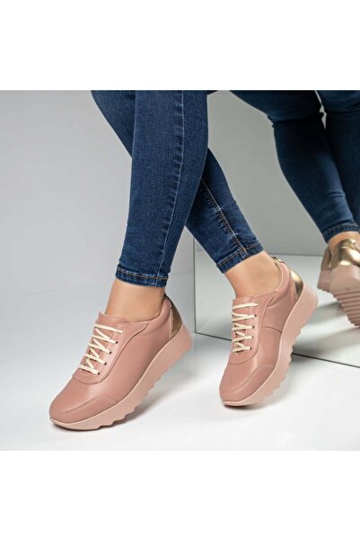 Modlet.ro Pantofi casual damă nud cu aspect auriu din piele MOD00430