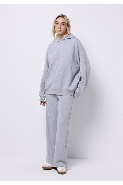 Colin's Oversize Fit Kapüşonlu Düz Kadın Gri Sweatshirt