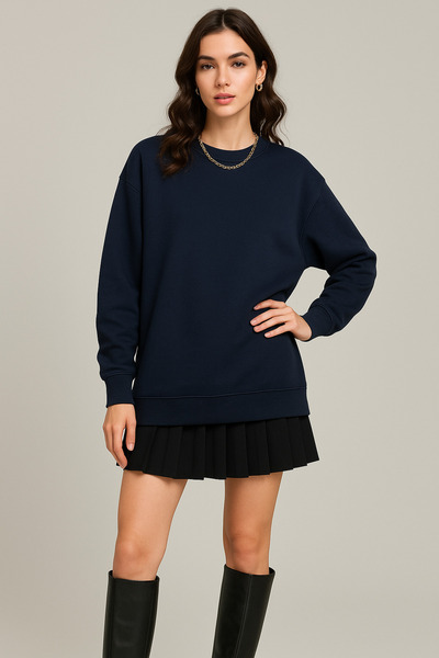 Rich Women's Navy Blue Crew Neck Oversize Sweatshirt