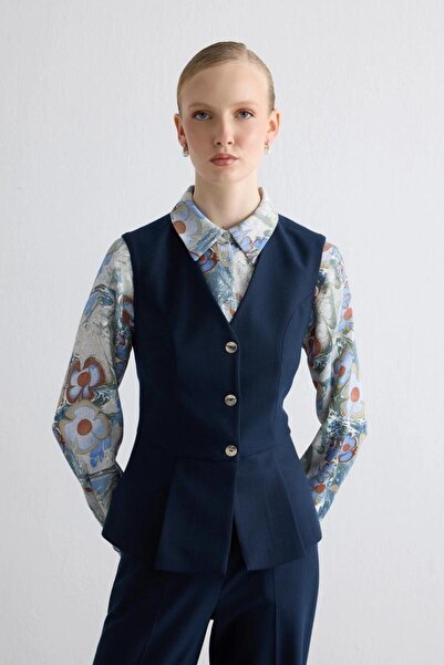 Gusto Pilikaşeli Sim Çizgili Yelek - Lacivert