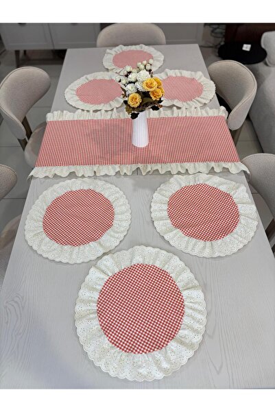 NURGİTA HOME 7 Parça Fisto Fırfırlı Set 6 Adet Amerikan Servisi Supla + 1 Ade...