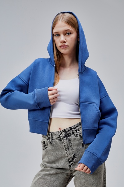 COMBİNE MİCHAİL Дамска синя качулка с качулка