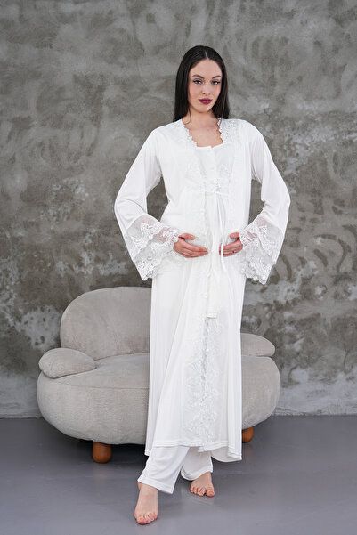 Lohusa Homewear Γυναικείο Σετ Πιτζάμες Εγκυμοσύνης με Δαντέλα και Μανίκια Πρι...