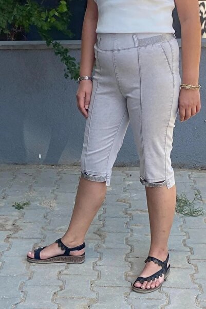 Mia Butik Plus Size Gray Capri with Stone Detail