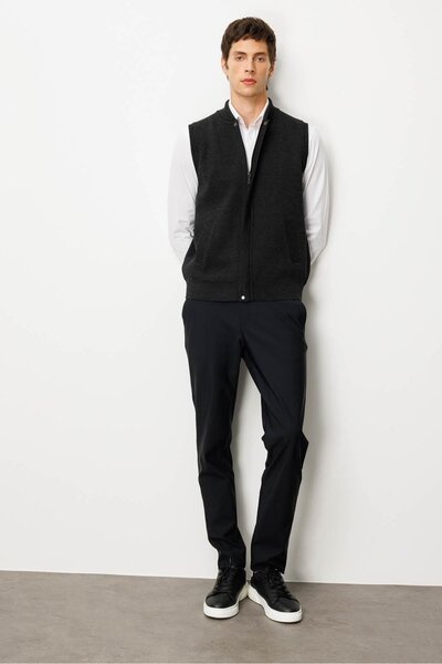 Desen Triko Men's Hakim Collar Steel Knit Wool Vest K.Füme