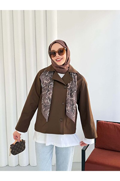 Hatun Atila Kruvaze Yaka Kısa Trençkot 999001 - Kahverengi