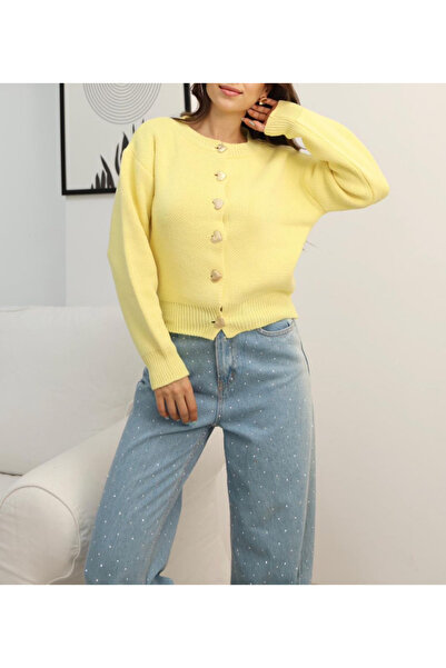 Butik Heart gold kalp düğmeli kadın triko hırka