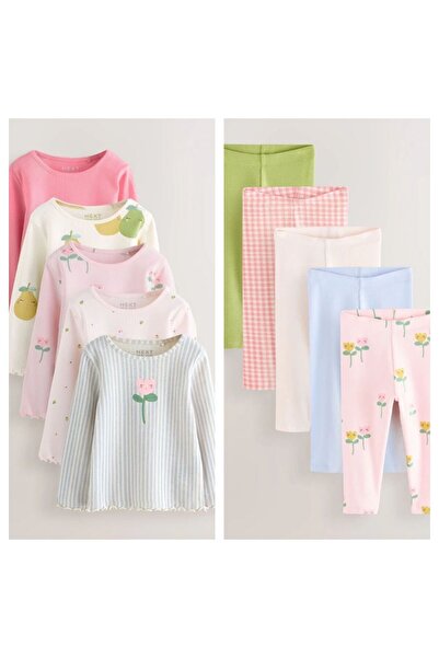 Next Baby Cotton Pink Floral Patterned Long Sleeve Tights 5-Piece Top and Bot...