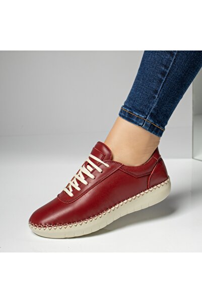 BMoD Burgundy women's casual shoes with laces, made of genuine leather MOD03629