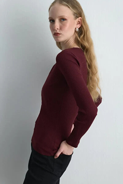 Gusto Heart Neck Cotton Blouse - Burgundy