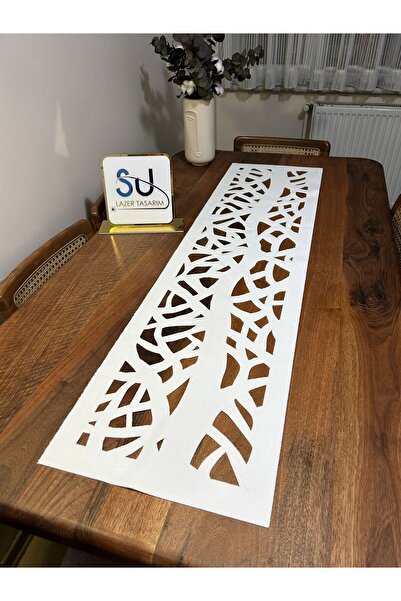 EHA LAZER Runner alb cu model de copac - Față de masă