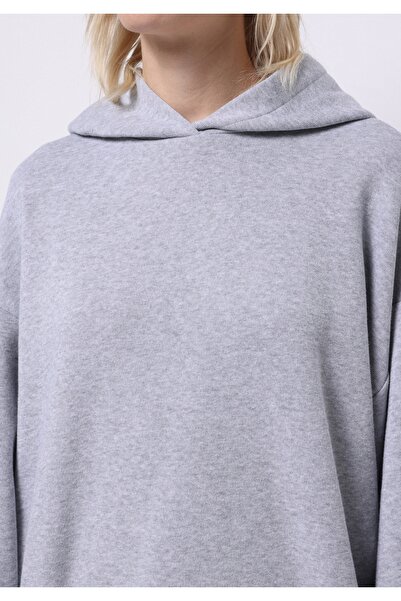 Colin's Oversize Fit Kapüşonlu Düz Kadın Gri Sweatshirt
