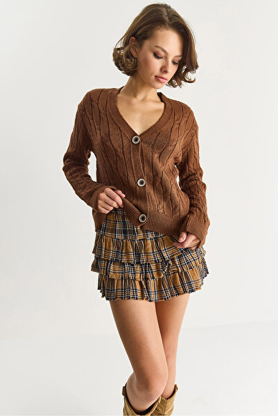 Bianco Lucci Women's V-Neck Knit Patterned Buttoned Cardigan Th251031 60283569