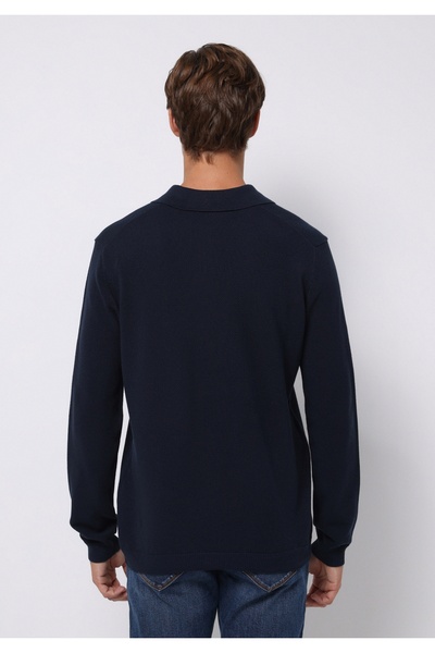 Colin's Regular Fit Polo Neck Jacquard Men's Navy Blue Sweater