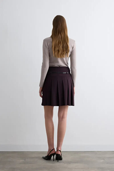 Gusto Striped Pilikaşe Belted Mini Skirt - Plum